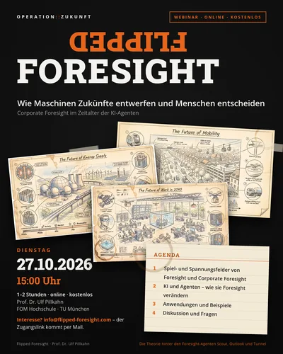 Flipped Foresight — free online webinar, Tuesday 27 October 2026, 15:00. Prof. Dr. Ulf Pillkahn. Interested? info@flipped-foresight.com